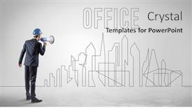  Presentation with blueprint - Presentation enhanced with businessman-in-hard-hat-holding background and a light gray colored foreground