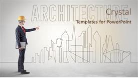  Presentation with blueprint - Colorful presentation design enhanced with businessman-in-hard-hat-holding backdrop and a lemonade colored foreground