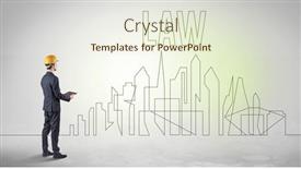  Presentation with blueprint - Cool new PPT layouts with businessman-in-hard-hat-holding backdrop and a sky blue colored foreground