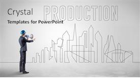  Presentation with blueprint - Cool new PPT layouts with businessman-in-hard-hat-holding backdrop and a light gray colored foreground