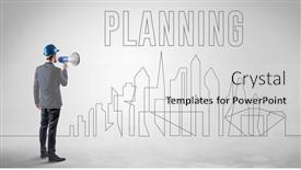  Presentation with planning - Audience pleasing slide set consisting of businessman-in-hard-hat-holding backdrop and a white colored foreground