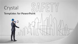  Presentation with blueprint - PPT theme featuring businessman-in-hard-hat-holding background and a white colored foreground