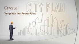  Presentation with architecture city - Slide set consisting of businessman-in-hard-hat-holding background and a sky blue colored foreground