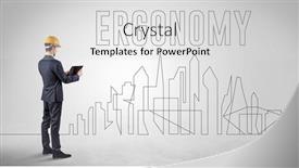  Presentation with blueprint - Colorful presentation theme enhanced with businessman-in-hard-hat-holding backdrop and a light gray colored foreground