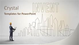  Presentation with blueprint - Presentation design featuring businessman-in-hard-hat-holding background and a sky blue colored foreground