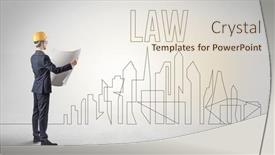  Presentation with blueprint - Presentation theme enhanced with businessman-in-hard-hat-holding background and a sky blue colored foreground