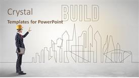  Presentation with blueprint - PPT theme having businessman-in-hard-hat-holding background and a sky blue colored foreground