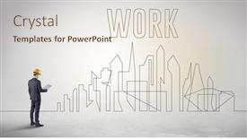  Presentation with blueprint - Presentation theme with businessman-in-hard-hat-holding background and a sky blue colored foreground