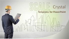  Presentation with blueprint - Slide set enhanced with businessman-in-hard-hat-holding background and a cream colored foreground