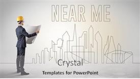  Presentation with blueprint - Slide set featuring businessman-in-hard-hat-holding background and a light gray colored foreground