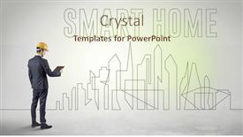  Presentation with blueprint - Presentation design featuring businessman-in-hard-hat-holding background and a cream colored foreground