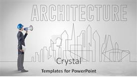  Presentation with blueprint - PPT theme consisting of businessman-in-hard-hat-holding background and a light gray colored foreground