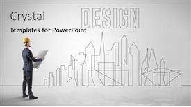  Presentation with blueprint - Presentation with businessman-in-hard-hat-holding background and a white colored foreground