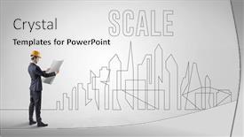  Presentation with blueprint - PPT theme with businessman-in-hard-hat-holding background and a white colored foreground