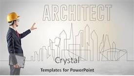  Presentation with blueprint - PPT theme consisting of businessman-in-hard-hat-holding background and a light gray colored foreground