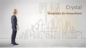  Presentation with blueprint - Slide set having businessman-in-hard-hat-holding background and a sky blue colored foreground