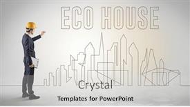  Presentation with blueprint - Presentation theme featuring businessman-in-hard-hat-holding background and a light gray colored foreground