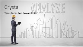  Presentation with blueprint - PPT theme featuring businessman-in-hard-hat-holding background and a white colored foreground