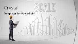  Presentation with blueprint - PPT theme consisting of businessman-in-hard-hat-holding background and a white colored foreground