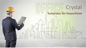  Presentation with blueprint - Presentation theme consisting of businessman-in-hard-hat-holding background and a sky blue colored foreground