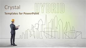  Presentation with blueprint - PPT layouts consisting of businessman-in-hard-hat-holding background and a sky blue colored foreground