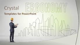  Presentation with blueprint - PPT theme featuring businessman-in-hard-hat-holding background and a sky blue colored foreground