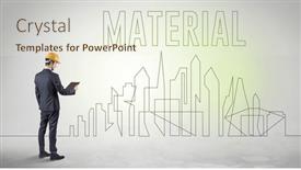  Presentation with blueprint - Theme having businessman-in-hard-hat-holding background and a sky blue colored foreground