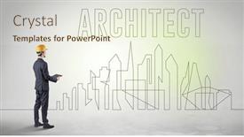  Presentation with blueprint - Theme featuring businessman-in-hard-hat-holding background and a sky blue colored foreground