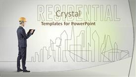  Presentation with blueprint - Slide set featuring businessman-in-hard-hat-holding background and a sky blue colored foreground