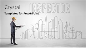  Presentation with blueprint - Presentation theme featuring businessman-in-hard-hat-holding background and a  colored foreground