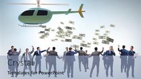  Presentation with helicopter - Presentation design featuring businessman-in-helicopter-money-concept background and a light blue colored foreground