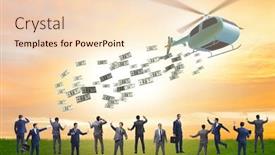  Presentation with helicopter - Amazing presentation design having businessman-in-helicopter-money-concept backdrop and a lemonade colored foreground