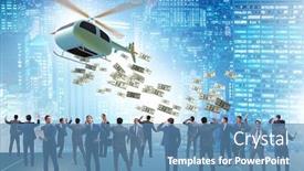  Presentation with helicopter - Presentation theme featuring businessman-in-helicopter-money-concept background and a teal colored foreground