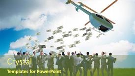  Presentation with helicopter - Audience pleasing PPT theme consisting of businessman-in-helicopter-money-concept backdrop and a tawny brown colored foreground