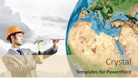  Presentation with nasa - PPT theme having businessman in helmet hammering nail in earth planet elements of this image are furnished by nasa background and a blonde colored foreground
