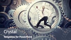  Presentation with supply chain gear - Beautiful theme featuring businessman in huge abstract gear backdrop and a ocean colored foreground