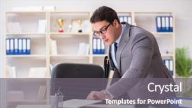  Presentation with industrial espionage - PPT theme featuring businessman in industrial espionage concept background and a  colored foreground