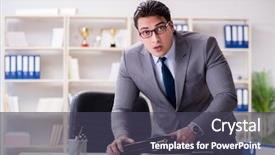  Presentation with espionage - Amazing slide deck having businessman in industrial espionage concept backdrop and a dark gray colored foreground