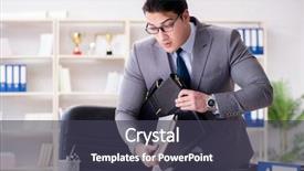  Presentation with industrial espionage - Slides having businessman in industrial espionage concept background and a tawny brown colored foreground