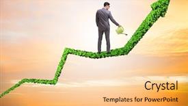  Presentation with investment - Beautiful slides featuring businessman in investment concept watering backdrop and a lemonade colored foreground