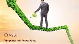  Presentation with investment - Audience pleasing PPT theme consisting of businessman in investment concept watering financial line backdrop and a lemonade colored foreground
