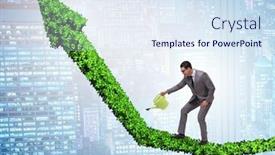  Presentation with currency financial concept macro - Beautiful slide deck featuring businessman in investment concept watering financial line ch backdrop and a sky blue colored foreground