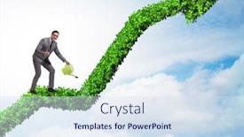  Presentation with investment - Audience pleasing slide deck consisting of businessman in investment concept watering financial line ch backdrop and a sky blue colored foreground