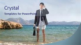  Presentation with boxers - PPT layouts with businessman in jacket and boxers standing on the sand of a beach background and a light blue colored foreground