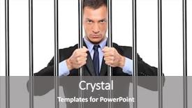  Presentation with prison bars - PPT theme consisting of businessman in jail holding bars background and a gray colored foreground
