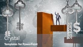  Presentation with key to success - PPT theme featuring businessman in key to financial success concept background and a gray colored foreground