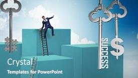  Presentation with success - Presentation design consisting of businessman-in-key-to-financial background and a teal colored foreground