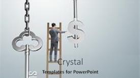  Presentation with success - Beautiful slide deck featuring businessman-in-key-to-financial backdrop and a light gray colored foreground