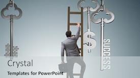  Presentation with success - Theme enhanced with businessman-in-key-to-financial background and a light gray colored foreground