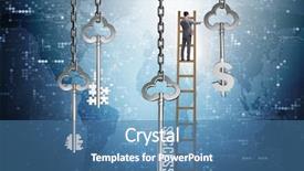  Presentation with key to success - Slide deck enhanced with businessman in key to financial background and a teal colored foreground